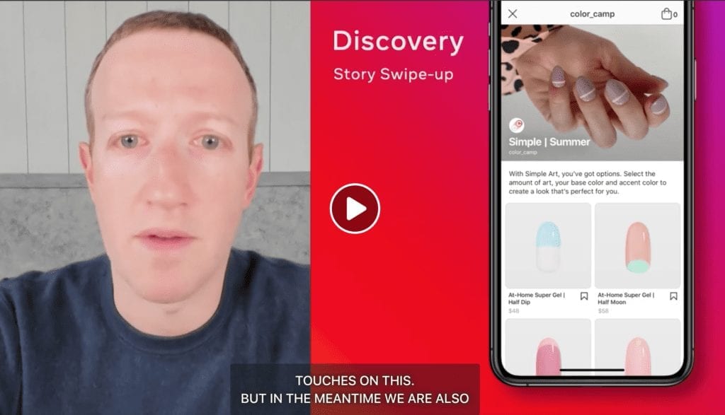 Instagram users will be able to swipe up to see a 2x2 grid of products.